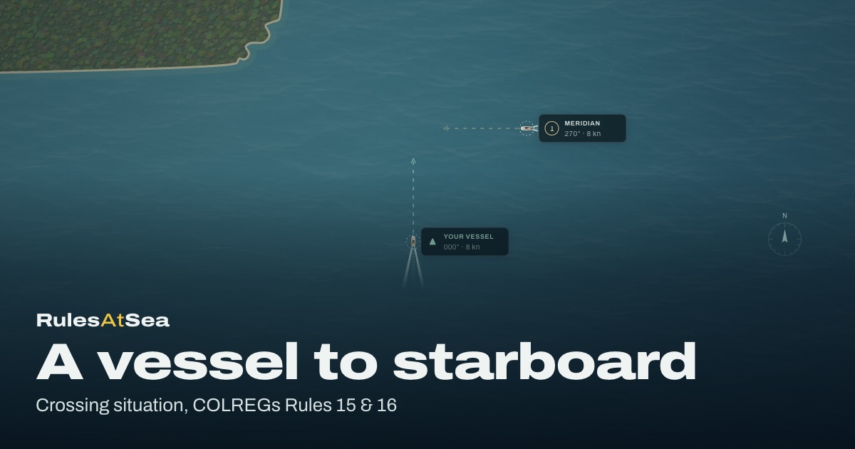A vessel to starboard: an original RulesAtSea simulator scene.